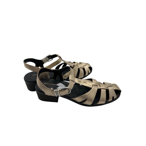 Lucky Brand  11 Womens Metallic Gold Strappy Sandals With Block Heels & Buckle - Picture 3 of 10